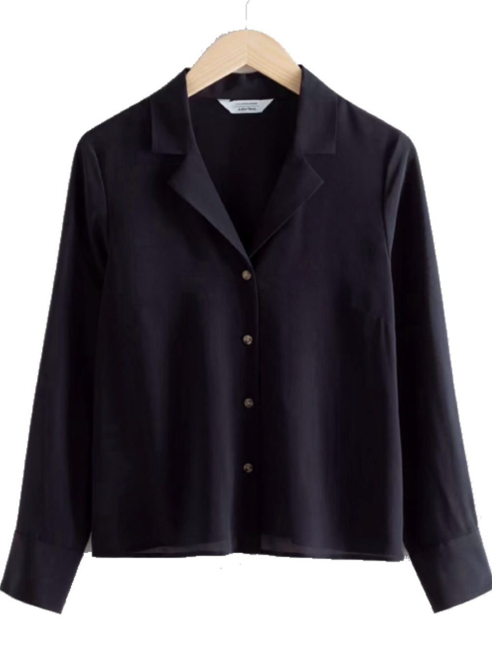 & other stories V-cut silk button up blouse in dark blue